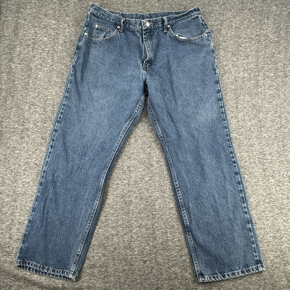 Wrangler Authentic Jeans Mens Relaxed Fit Medium Wash Blue Denim Sz 38x29 Cotton